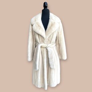 Vintage Donald Brooks Genuine Mink Fur Belted Trench Coat Tourmaline Mink XS / S